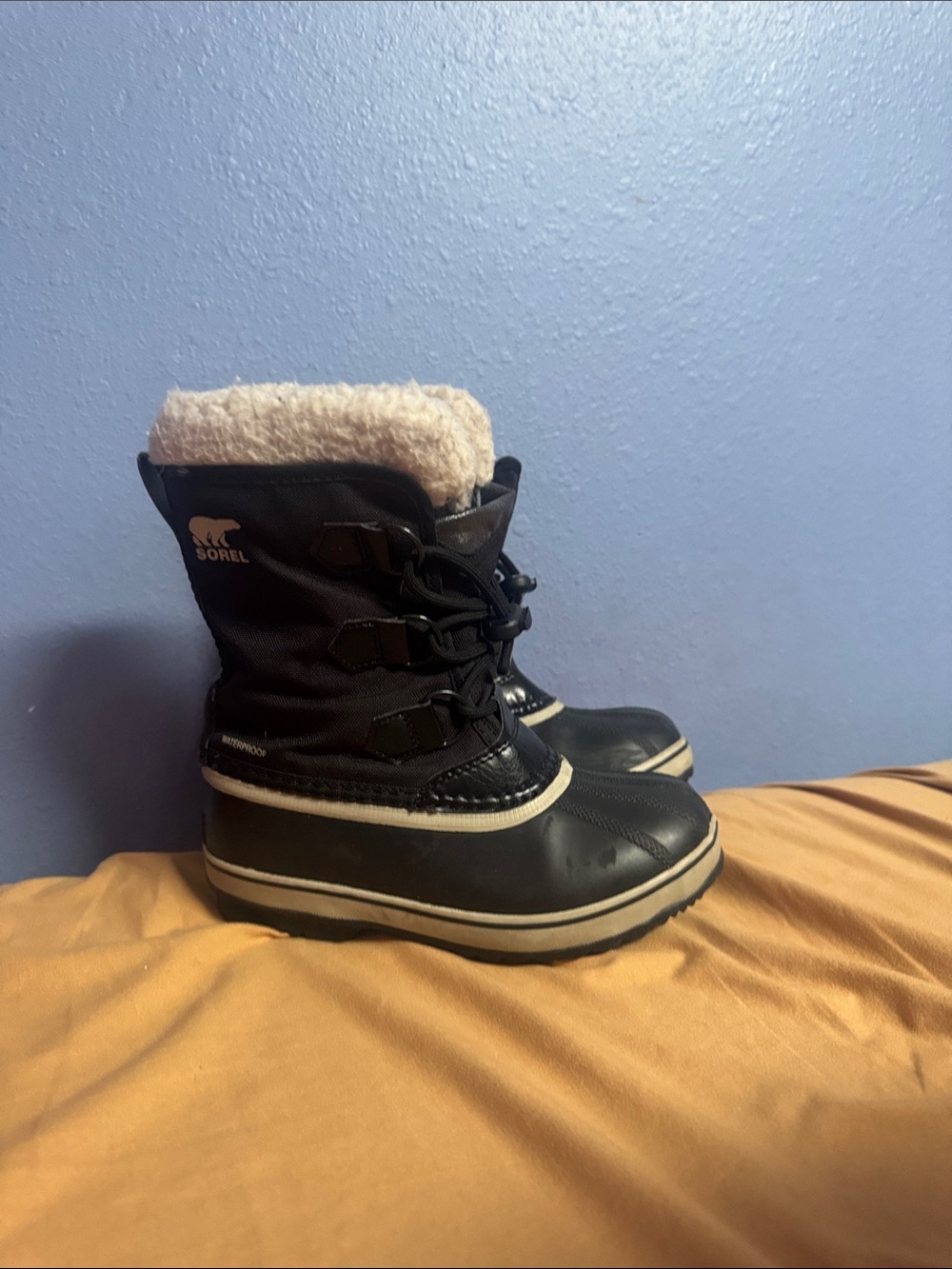 Sorel Yoot Pac Kids Black Snow Boots with Cream Fleece Cuff